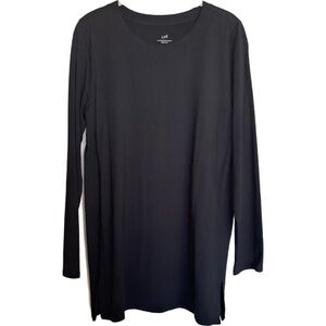 J. Jill Black Luxe Supima Forward Seam Tunic Long Slv Size M Nice